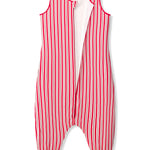 Adult Sleeveless Sleep Bag Walker in red and white Peppermint Stripe print with open zipper on a white background