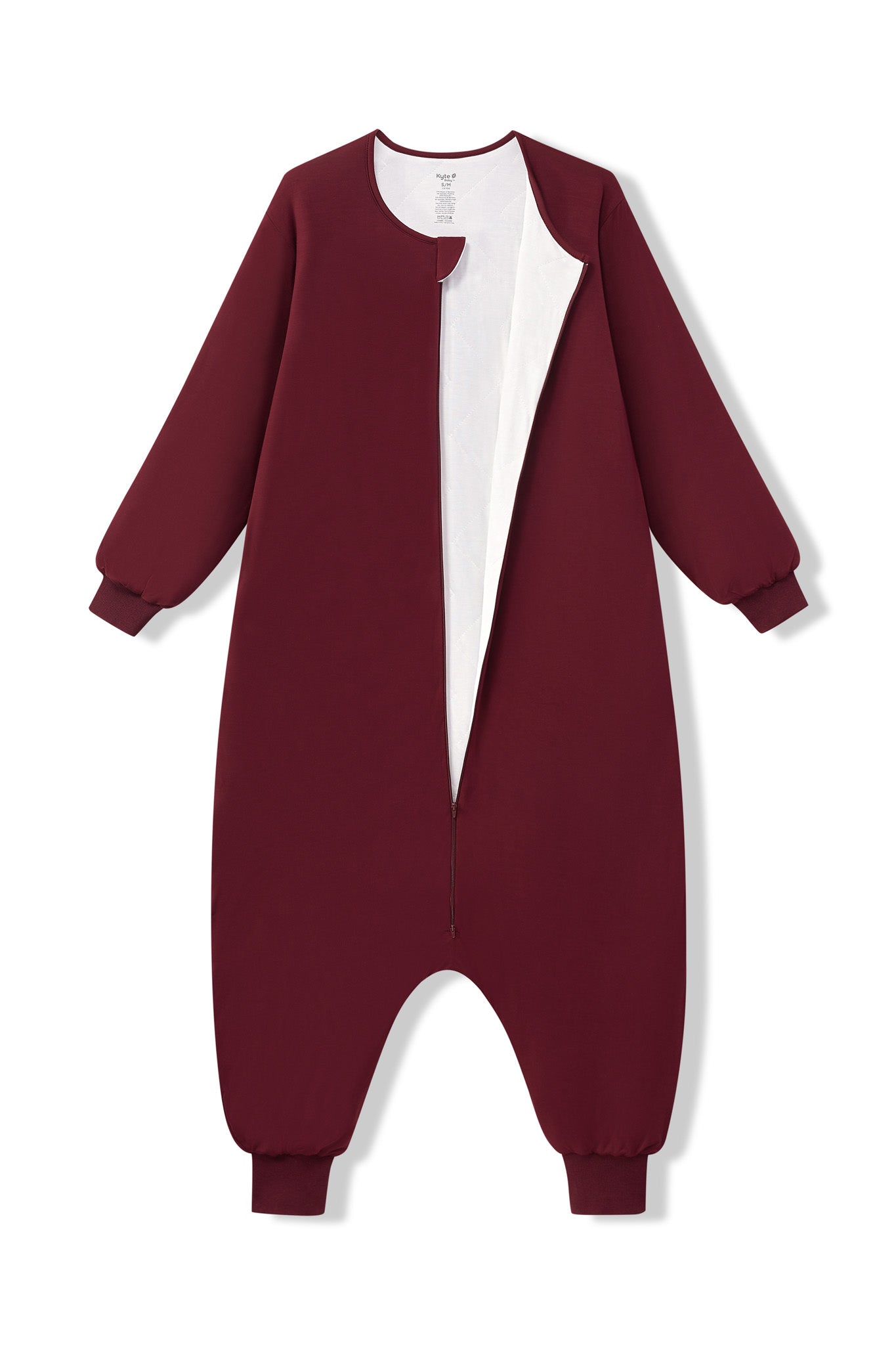 Long Sleeve Adult Sleep Bag Walker in Burgundy with open zipper on a white background
