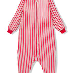 Long Sleeve Adult Sleep Bag Walker in red and white Peppermint Stripe print on a white background
