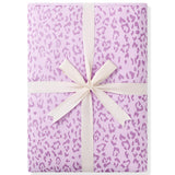 Throw Blanket in Thistle Leopard print packed in ribbon on white background