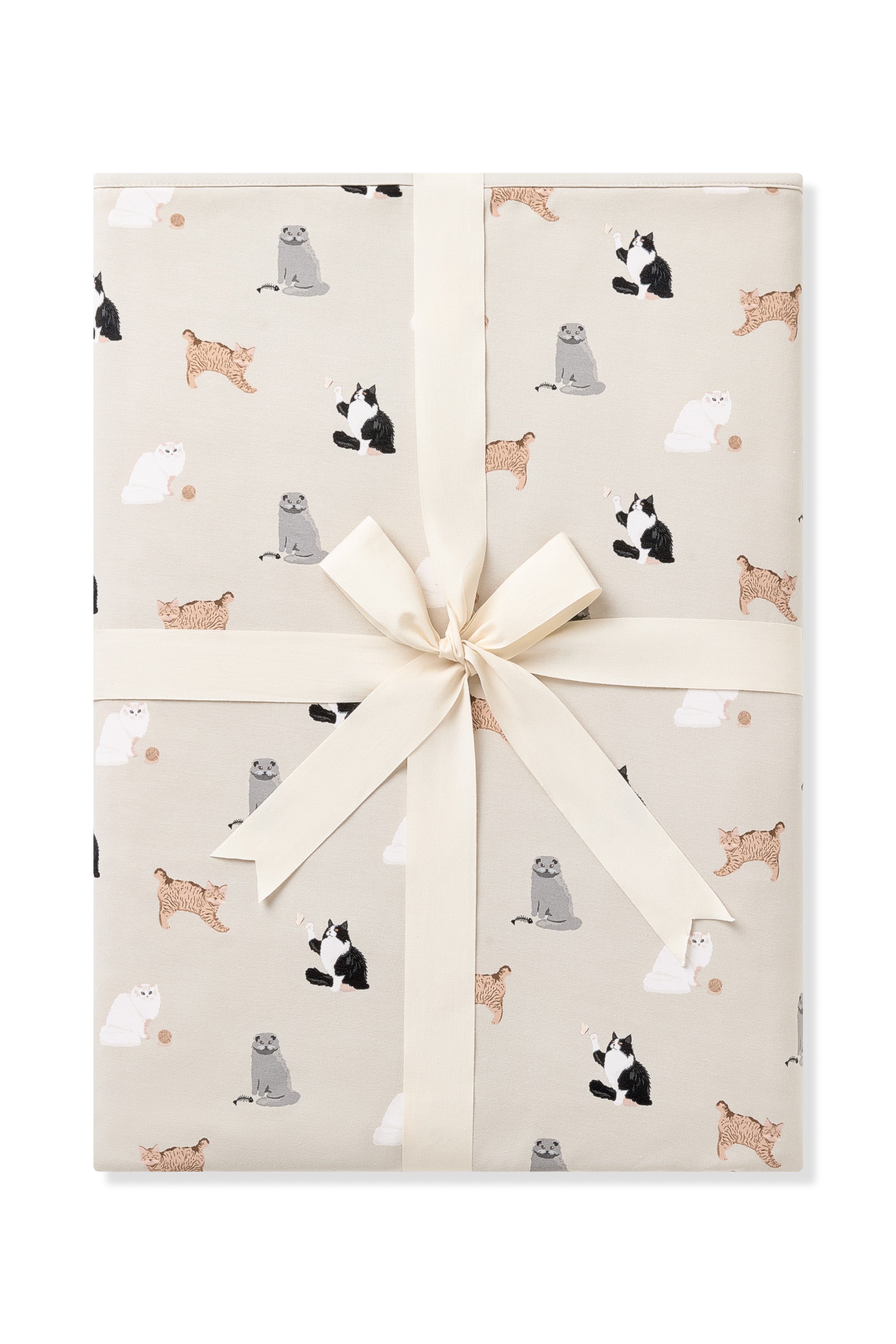 Throw Blanket in Fluffy Cat 1.0 shown in its packaging tied with a linen bow
