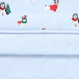 Front and back side of blue Youth Blanket in Holiday Pups 2.5 print