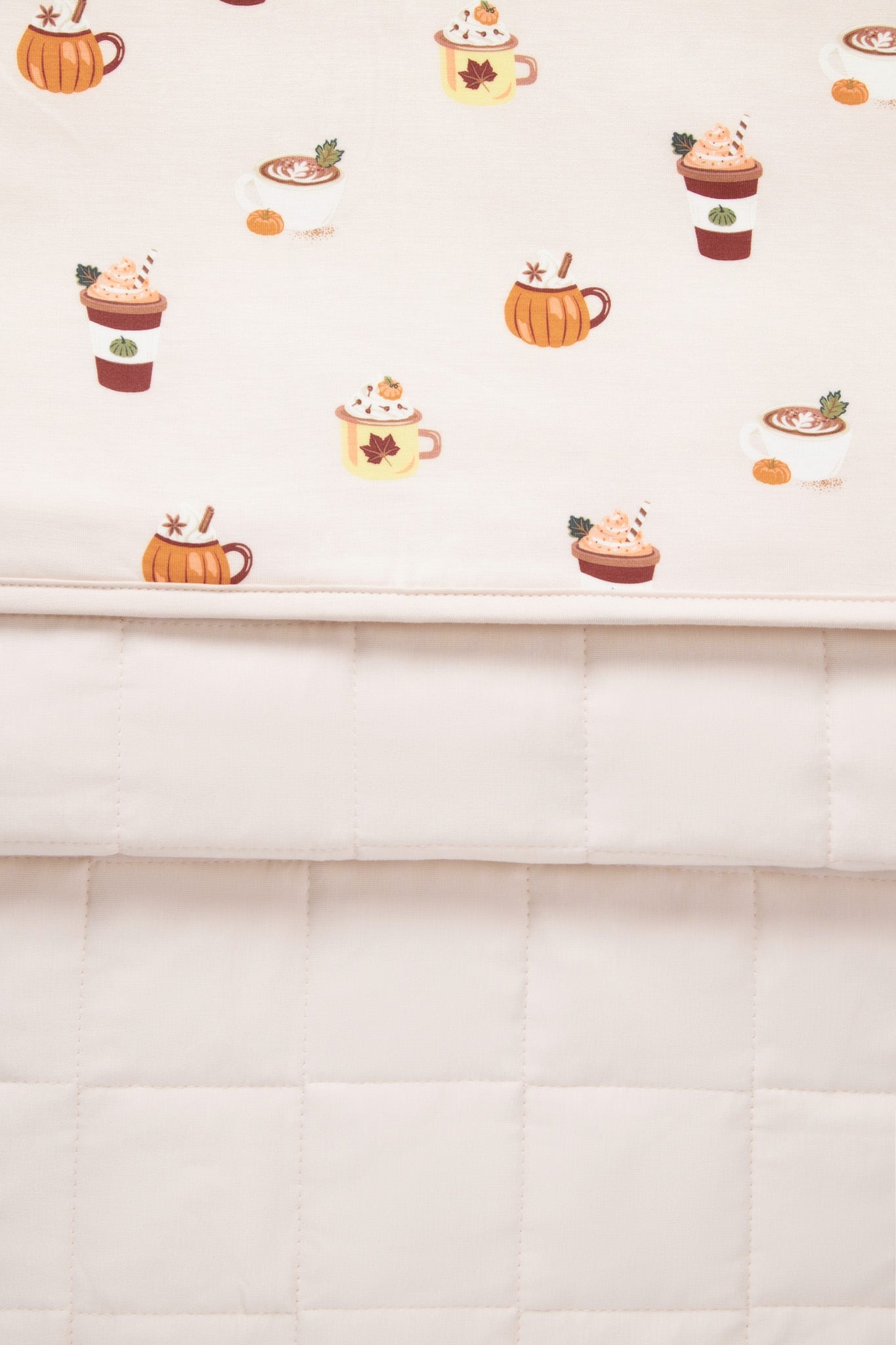 Front and back of Youth Blanket in Pumpkin Spice Latte 2.5 print