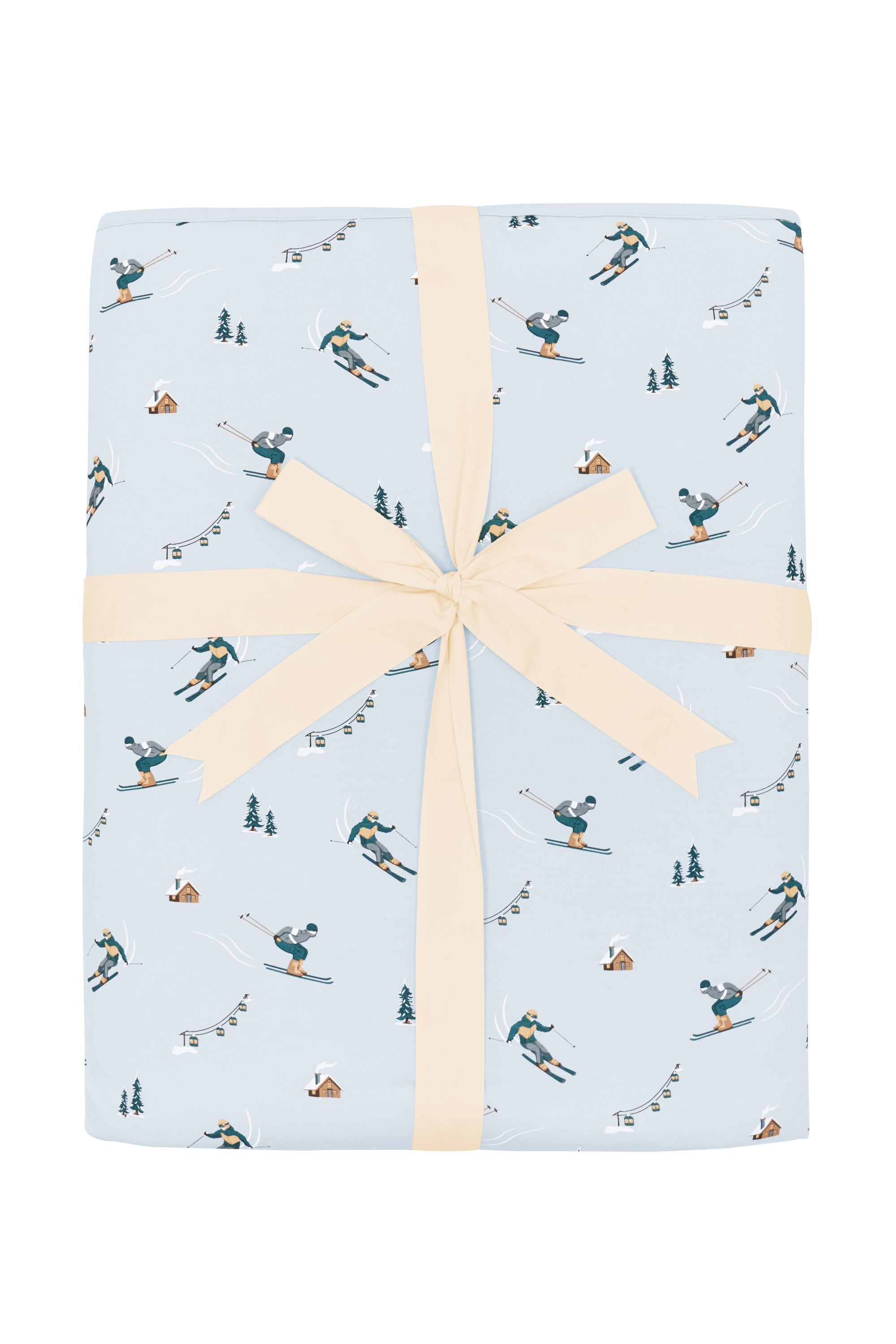 Product photo of the folded Bamboo Throw Blanket in Ski 2.5 wrapped in a bow