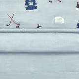 Front and Back of Throw Blanket in Vintage Hockey 2.5 print