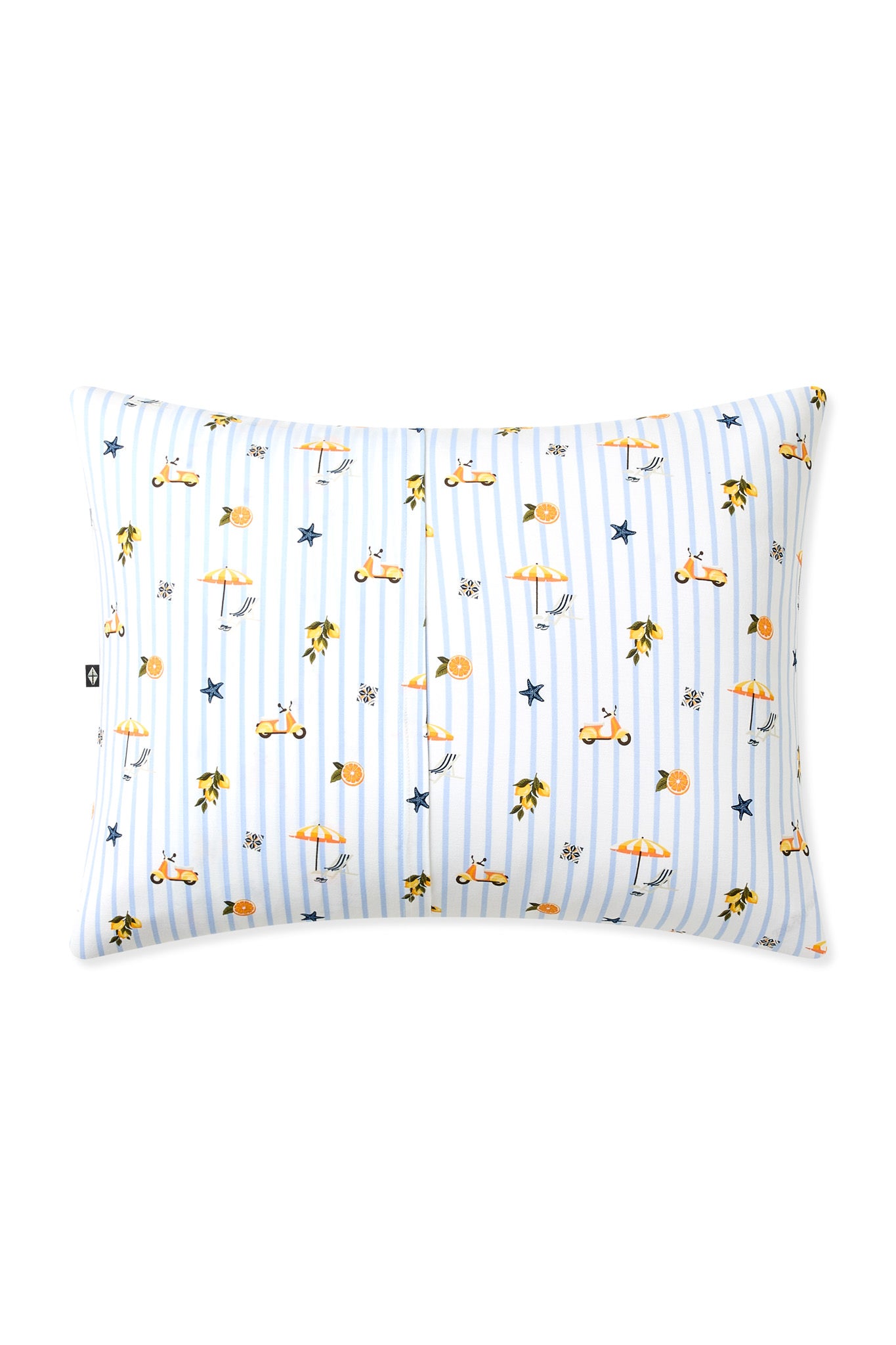 Back side of Standard pillow case in Amalfi Coast print on a white background