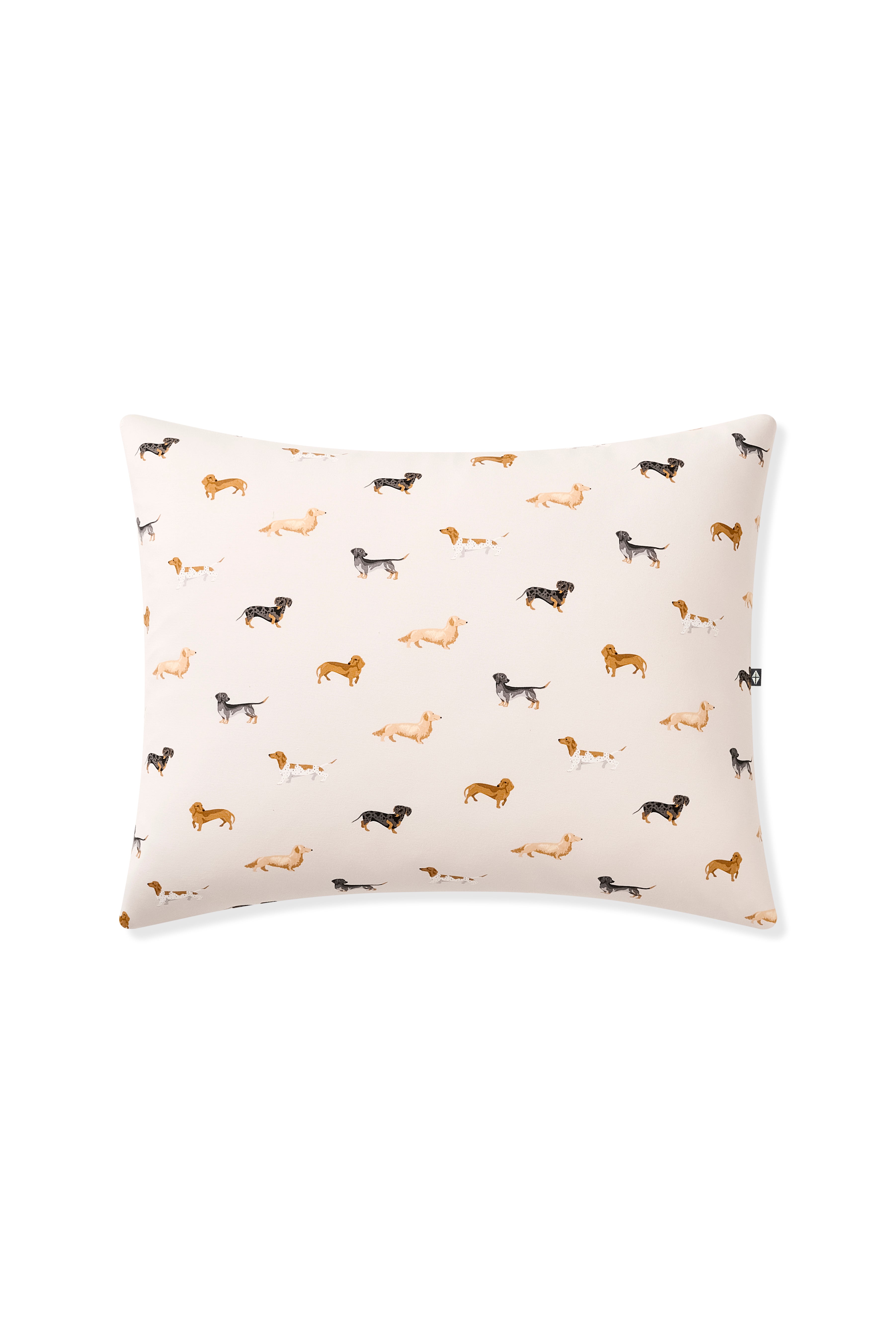 Product photo of the Standard Pillowcase in Dachshund on a pillow in front of a white background 