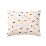 Back side of the Standard Pillowcase in Dachshund in front of a white back ground 