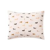 Back side of the Standard Pillowcase in Dachshund in front of a white back ground 