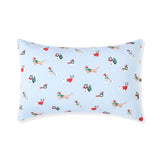 Blue Standard Pillowcase in Holiday Pups print on a white background