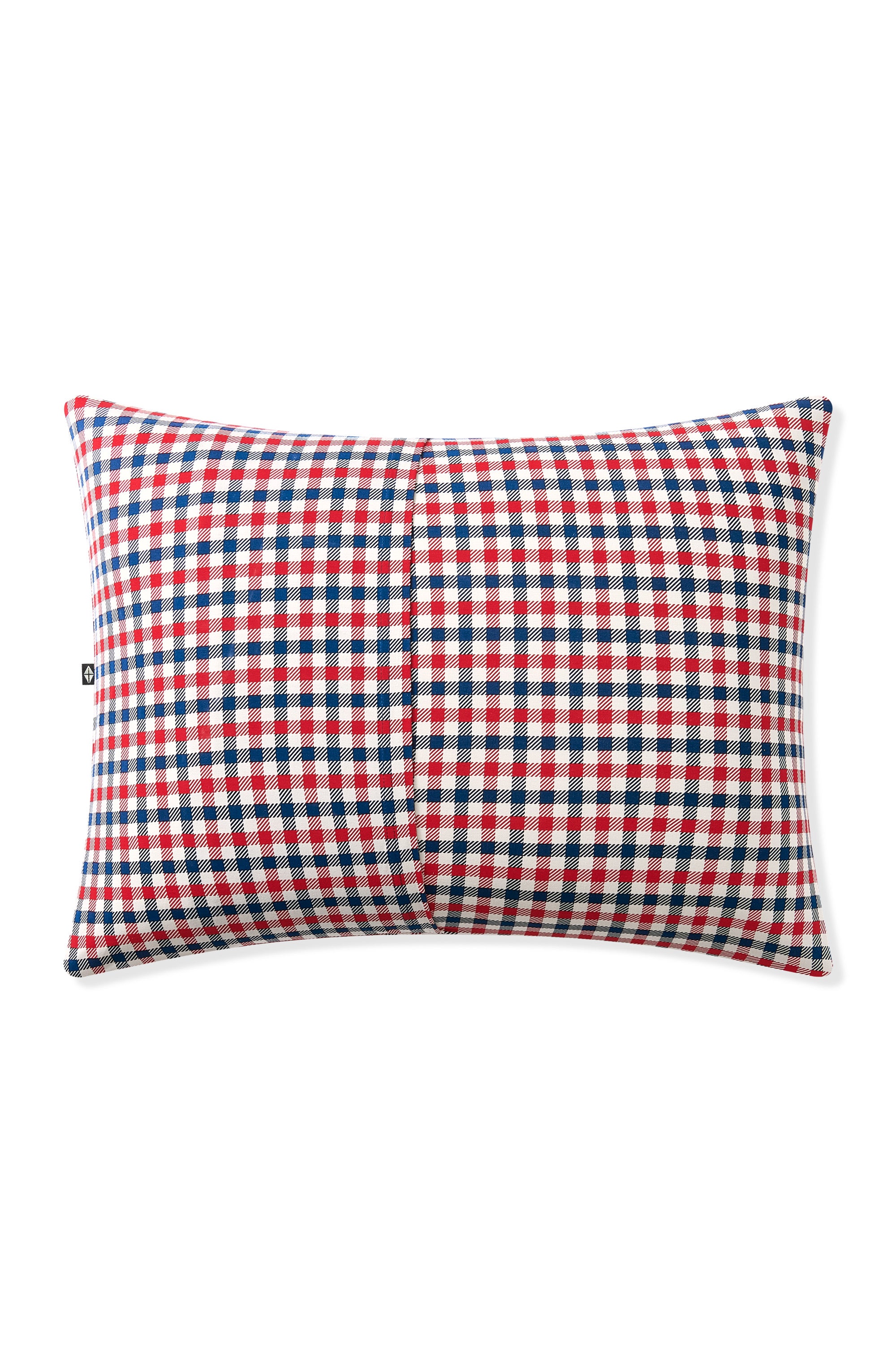 Back side of the Standard Pillowcase in Patriotic Gingham on a pillow 