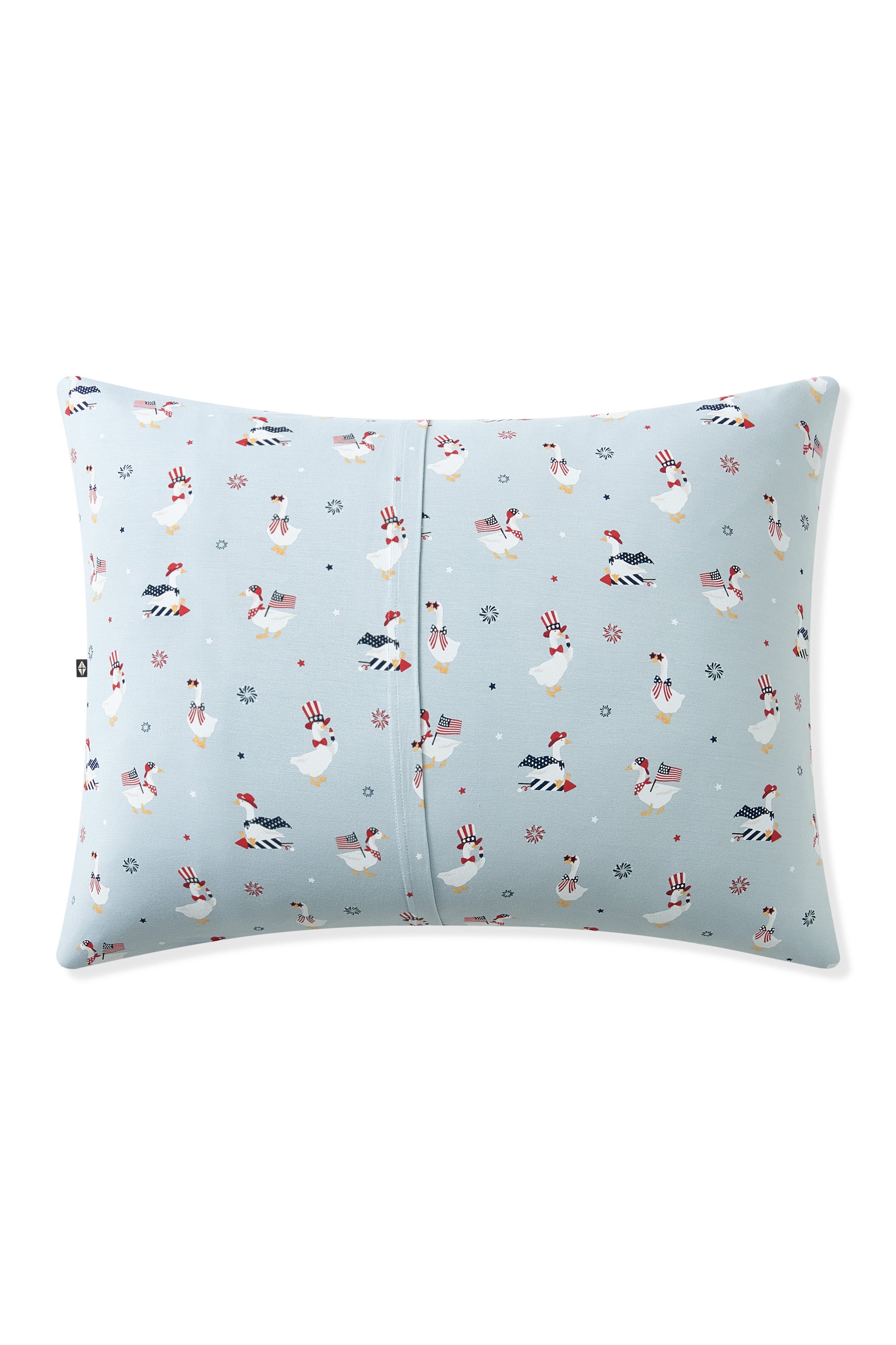 Back side of the Standard Pillowcase in Patriotic Goose on a pillow while on a white background 