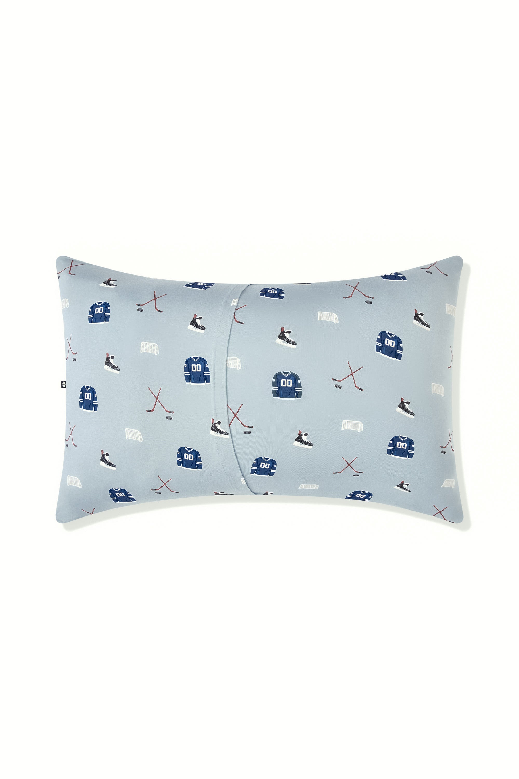 Back side of Standard Pillowcase in Vintage Hockey print on a white background