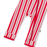 Bottom part of Zippered Romper in red and white Peppermint Stripes print on a white background