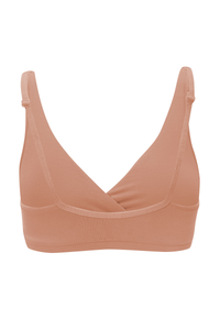 Back of Women's Cross Front soft bamboo Bralette in Latte