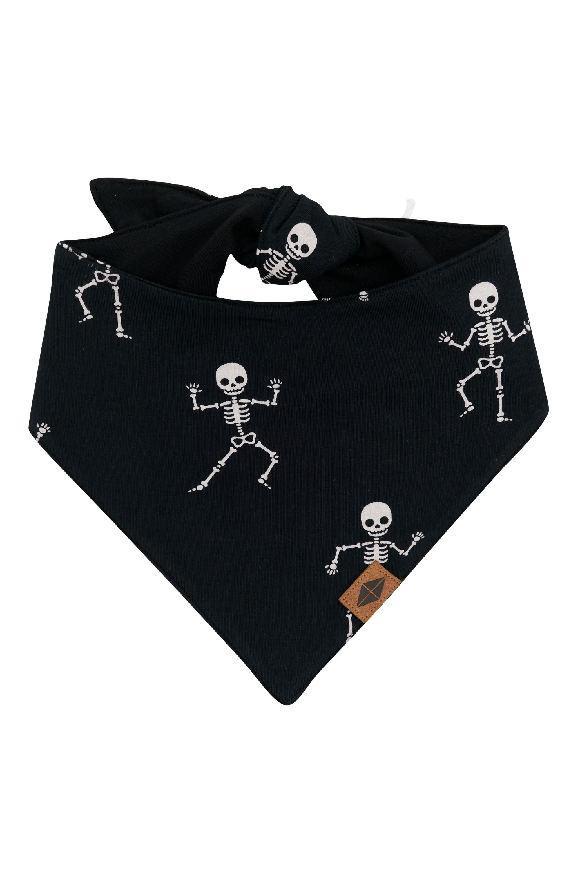 Black bandana with skeleton designs on a white background