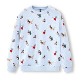 Blue Women's Sweatshirt in Holiday Pups print on a white background