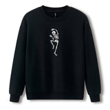 Black Women's Sweatshirt with Skeleton print in center on a white background