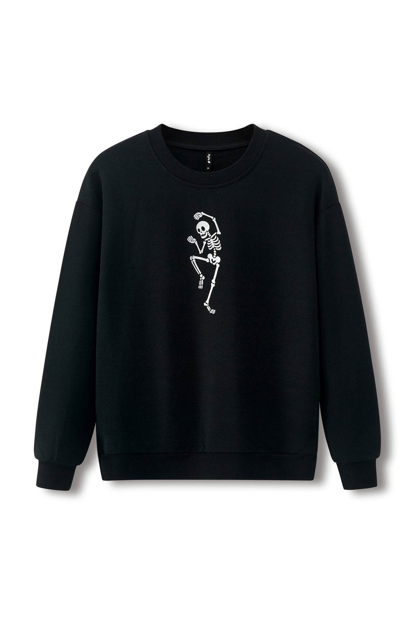Black Women's Sweatshirt with Skeleton print in center on a white background