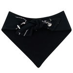 Back of Black dog bandana with white designs on a white background