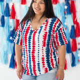 Woman modeling Women’s Relaxed Fit V-Neck in Liberty Rip Tide