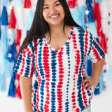 Woman modeling Women’s Relaxed Fit V-Neck in Liberty Rip Tide
