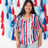 Woman modeling Women’s Relaxed Fit V-Neck in Liberty Rip Tide