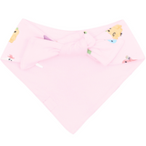 Back of a pink dog bandana showing adjustable tie