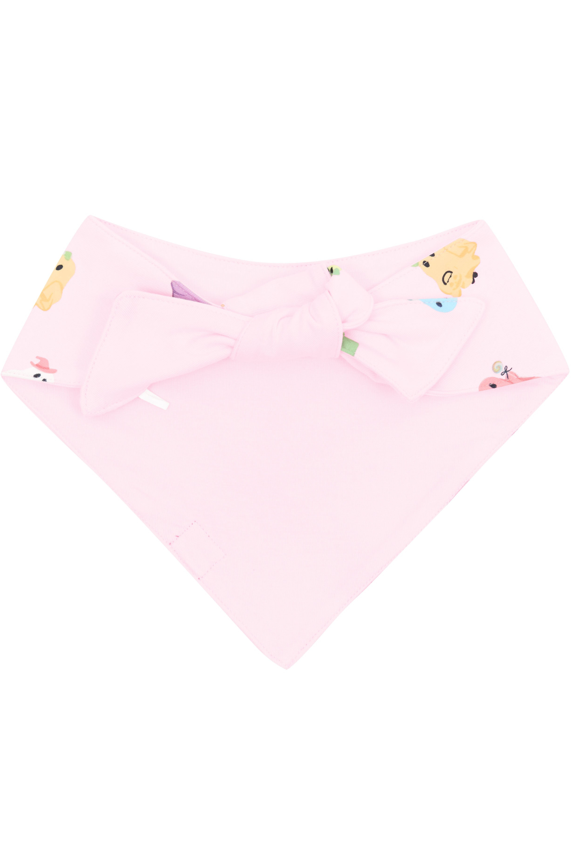 Back of a pink dog bandana showing adjustable tie