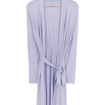 Light purple robe on a hanger against a white background