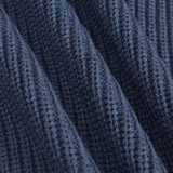Close-up of a dark navy blue ribbed knit fabric texture with soft diagonal folds.