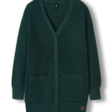 Chunky Knit Women's Waffle Cardigan In Cypress