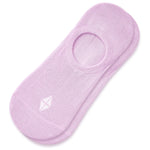 A single light pink no-show sock with a small white geometric logo on the toe, displayed flat against a white background.