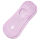 A single light pink no-show sock with a small white geometric logo on the toe, displayed flat against a white background.