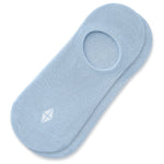 A pair of light blue low-cut no-show socks stacked on a white background, featuring a small white geometric logo on the toe.