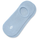 A pair of light blue low-cut no-show socks stacked on a white background, featuring a small white geometric logo on the toe.
