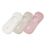 Women's No Show Socks 3-Pack in Cloud, Blush and Oat laying flat on a white background.
