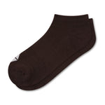 A single low-cut ankle sock in dark brown with a small white accent on the toe, shown against a plain white background.