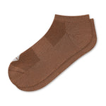 A single low-cut ankle sock in a solid medium brown color, displayed against a clean white background.