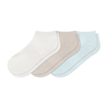 Women's Ankle Socks 3-Pack in Cloud, Ice, and Oat laying flat on a white background.