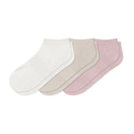 Women's Ankle Socks 3-Pack in Cloud, Blush, and Oat laying flat on a white background.