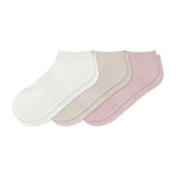 Women's Ankle Socks 3-Pack in Cloud, Blush, and Oat laying flat on a white background.