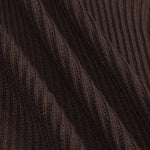 Close-up of dark brown ribbed knit fabric with a textured vertical stripe pattern.