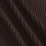 Close-up of dark brown ribbed knit fabric with a textured vertical stripe pattern.