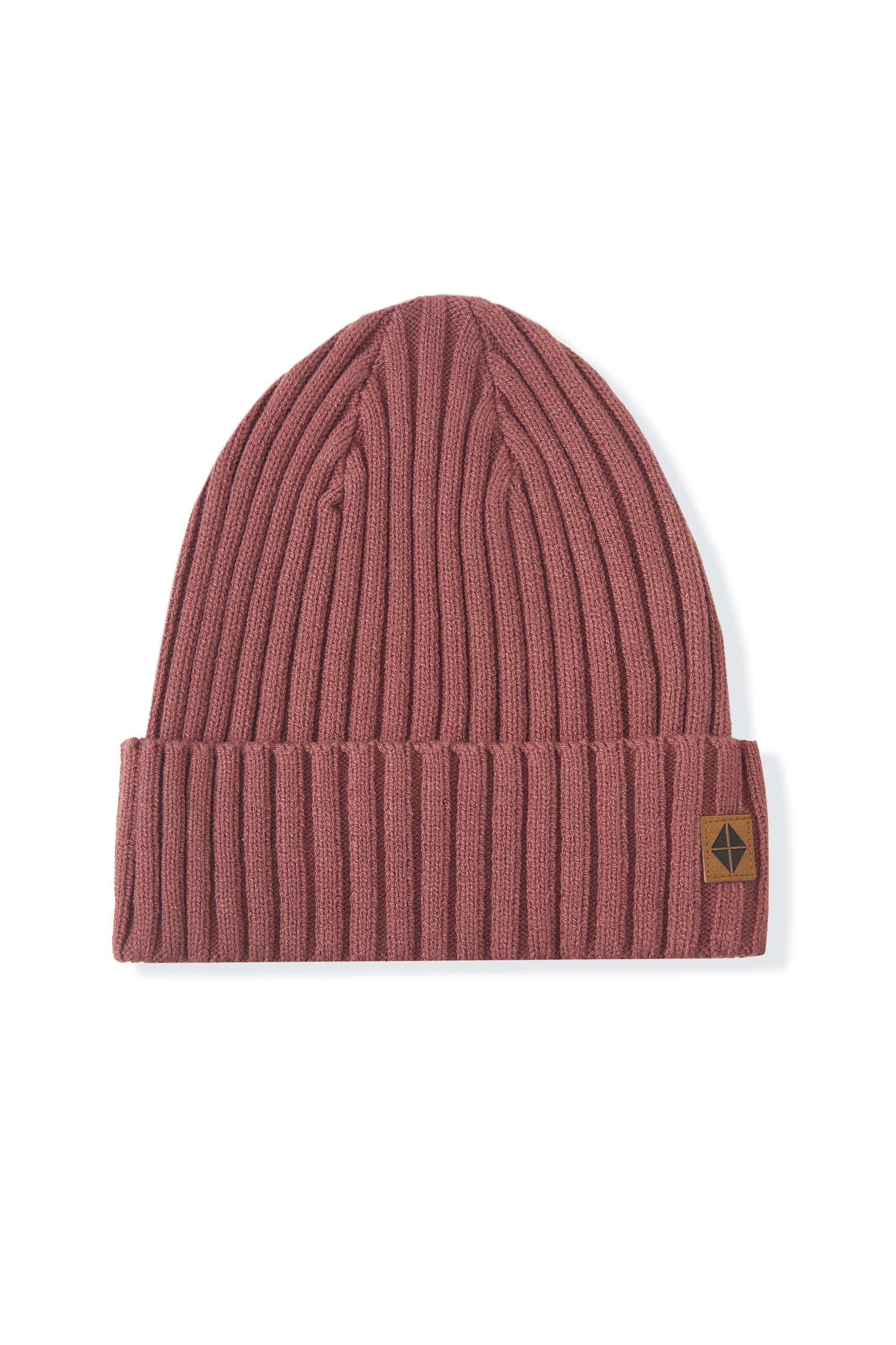 Chunky Knit Adult Ribbed Beanie in Ember on a white background