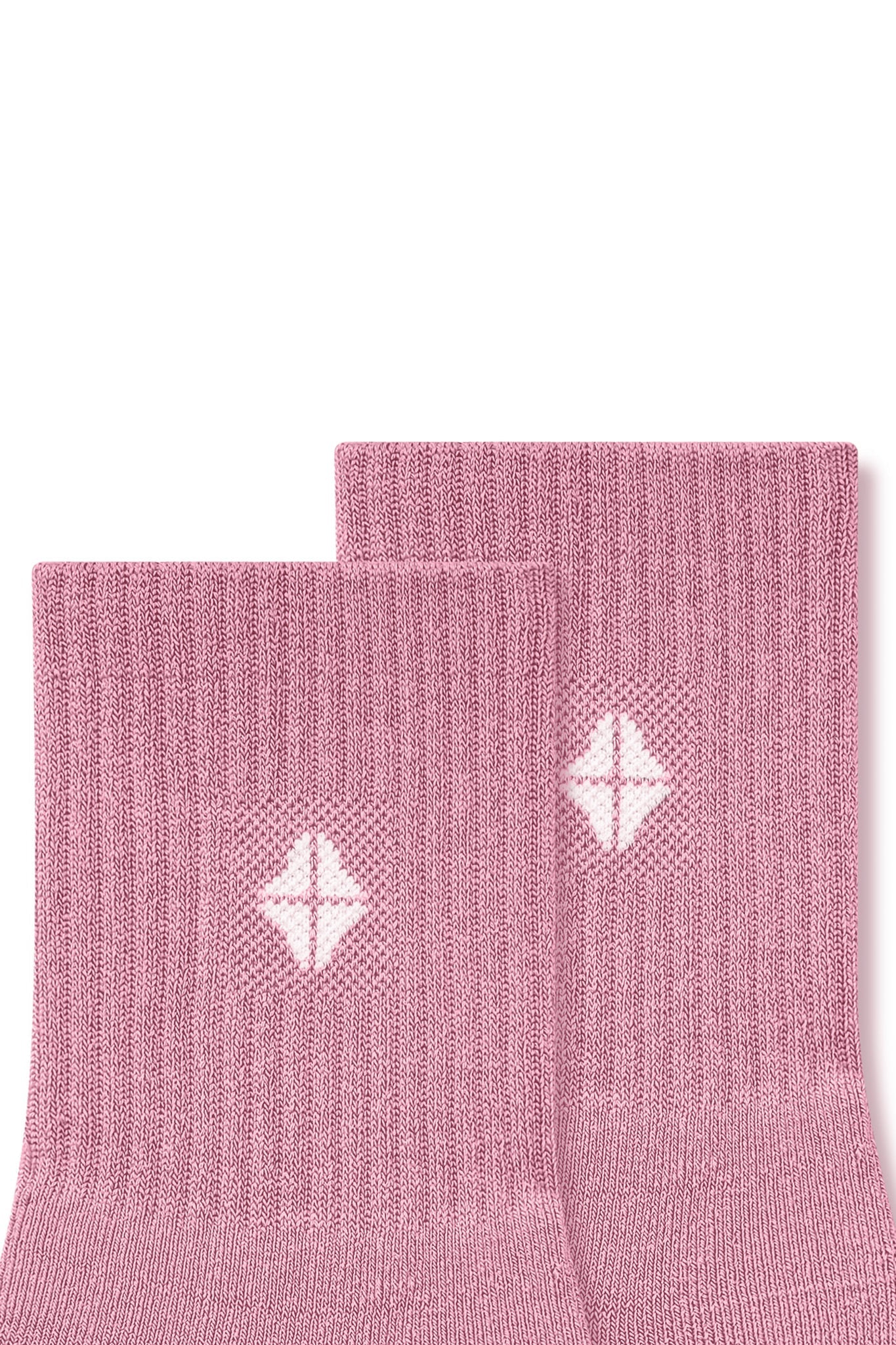 Top part of Adult Crew Socks in Apple Blossom with Kyte Baby logo on a white background