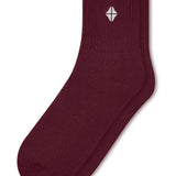 Adult Crew Socks in Burgundy laying flat on a white background.