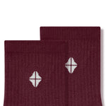 Adult Crew Socks in Burgundy close up on a white background.