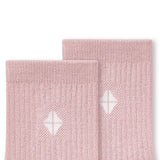 Close up of adult Crew Socks in Blush laying flat on a white background.