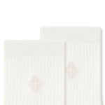 Close up adult Crew Socks in Cloud laying flat on a white background.